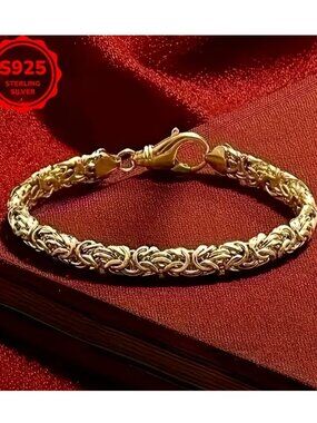 Gold Byzantine Chain Bracelet Artisan Design Statement Jewelry 18k Gold Plated